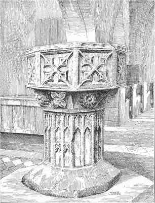 Crowle, church font, Worcestershire