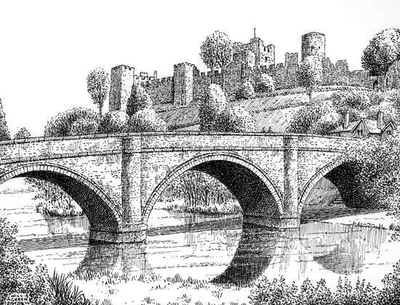 Ludlow, Dinham Bridge, castle, Shropshire